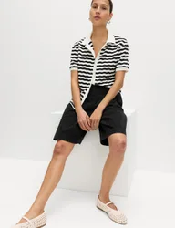 Cotton Rich High Waisted Pleat Front Bermuda Shorts Black female
