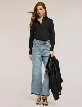 Camisa de mujer de popelina de algodón ajuste regular cierre frontal con botones - Motivi - FashionsVida