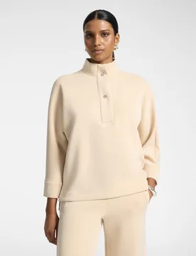 Sudadera de mujer mezcla modal con cuello alto ajuste ligeramente oversize abertura delantera con botones - Elena Miró - FashionsVida