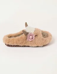 Highland Cow Print Mule Slippers Brown Mix female