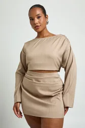 Womens Plus Crepe Mini Skirt - Dark Brown - Size 22 Uk
