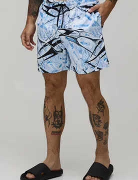 Herren Kurze Badehose Mit Tarn-Tribal-Muster Blue Größe Large - boohooMAN - FashionsVida