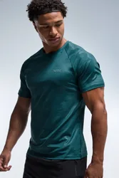 Herren Herren Active Regular Camo Raglan Performance T-Shirt Dark Green Größe 4XL