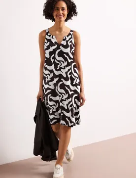 Knielanges Kleid mit Split Neck aus Leinen female Braun