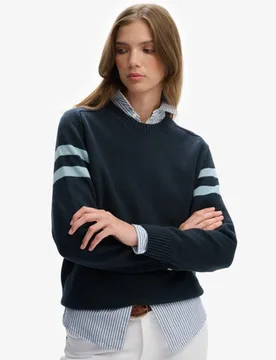 Superdry Damen Gestreifter Strickpullover mit Lockerer Passform Navy - Größe: 38 - 64.99 - FashionsVida