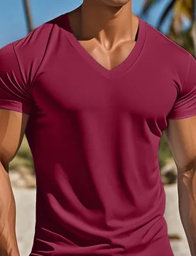 Camiseta de manga corta de cuello en V de unicolor casual para hombre, verano - Shein - FashionsVida