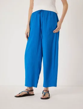 Pure Cotton Barrel Leg Cropped Trousers Light Blue female - hush - FashionsVida