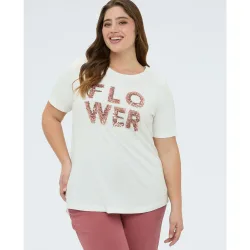 Camiseta de mujer de algodón con estampado flower aplicación con lentejuelas