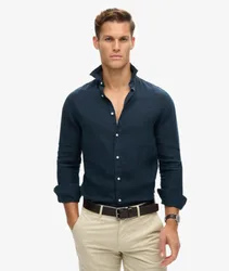 Superdry Herren Lässiges Leinen-langarmhemd Marineblau - Größe: S