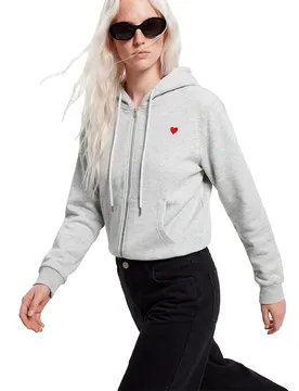 Felpa Con Zip Chilli Light Grey Melange / Red Heart Emb L