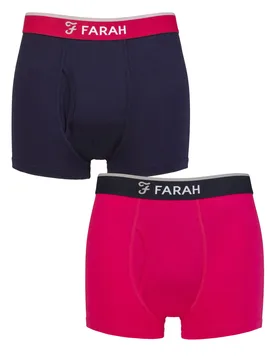 Mens 2 Pair Plain Bamboo Keyhole Trunks Plain Navy / Cerise XXL - Assorted - Size: 2X-Large - Farah - FashionsVida