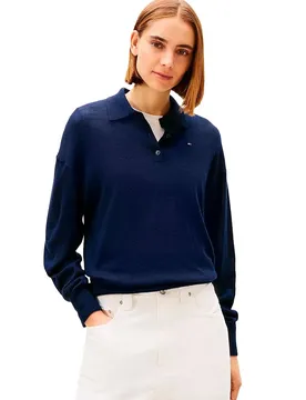 Polo A Maniche Lunghe Merino Silk Dark Night Navy L