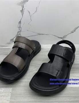 Men's Leather Adjustable Strap Platform Slide Sandals Summer Two Ways Wear Back Strap Slippers Vintage Handcrafted Men's Shoes - Aliexpress - FashionsVida