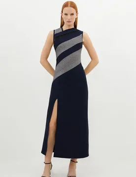 Womens Figure Form Bandage Lace Detail Sleeveless Knit Maxi Dress - Navy - Size Small - Karen millen - FashionsVida
