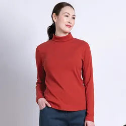 Organic Rib Polo Neck Top - Rust