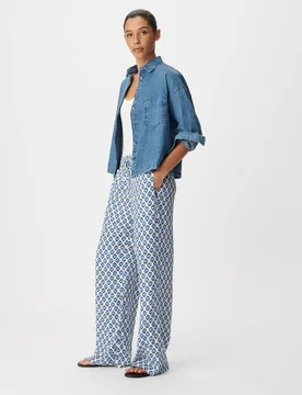 Pantalón ancho de mujer estampado con cintura elástica - IKKS - FashionsVida