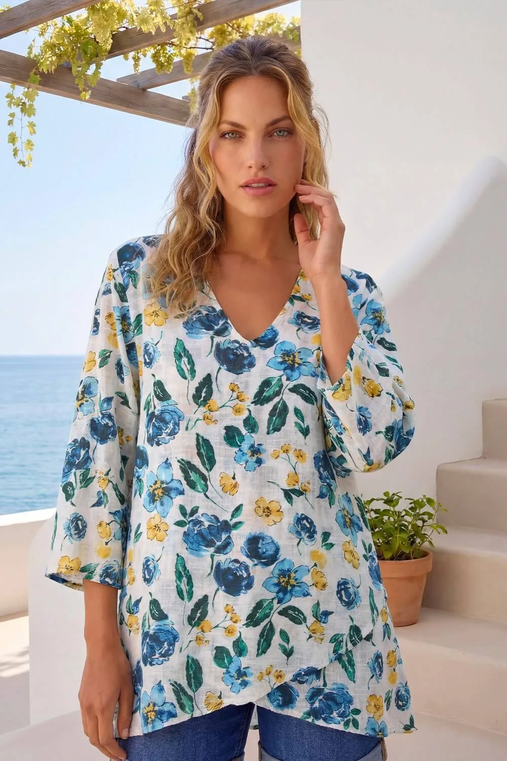 Floral Wrap Hem Tunic Top - Multicolor - Size: 18 - Roman - FashionsVida