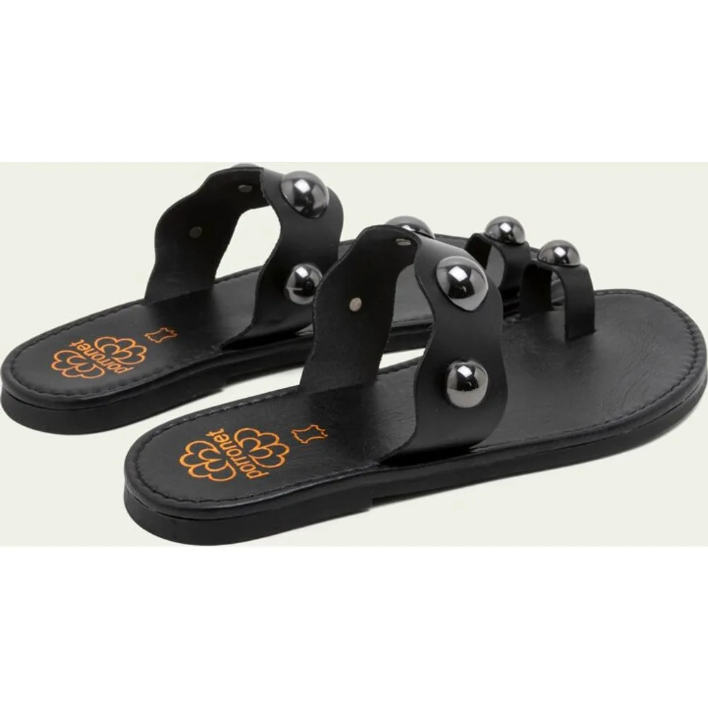 Sandalias de dedo de mujer de piel con adornos - Porronet - FashionsVida