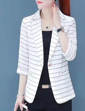 New Spring and Summer Thin Fashionable Commuting Simple Casual Stripe Patch Pocket Versatile Three Quarter Women's Blazer - Aliexpress - FashionsVida
