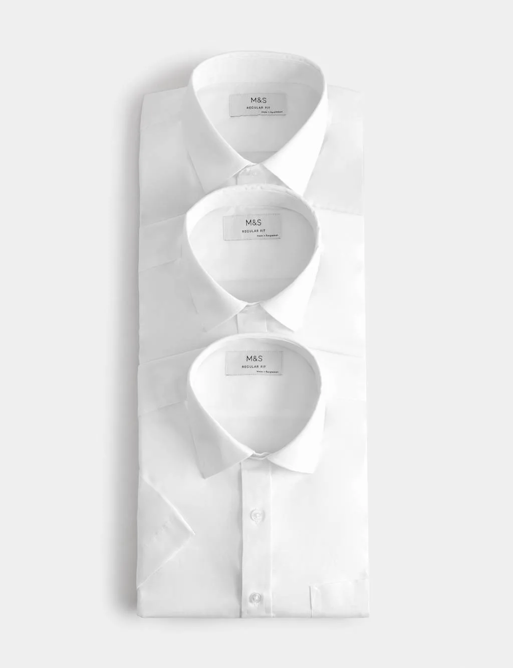 Pack Regular Fit Easy Iron Short Sleeve Shirts White male - M&S - FashionsVida