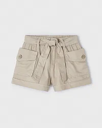 Short beige in cotone con tasconi e fusciacca