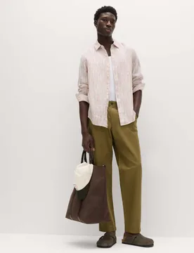 Regular Fit Linen Blend Chinos Olive male - M&S - FashionsVida
