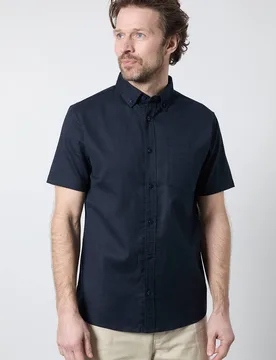 Men's Navy Short Sleeve Linen Blend Shirt Size: Small - Navy - Size: S - Debenhams - FashionsVida