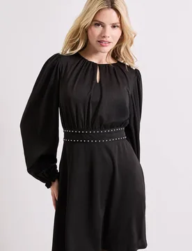 Women's Stud Detail Waist Jersey Mini Dress in Black Size: 8 - Black - Size: 8 - Dorothy perkins - FashionsVida