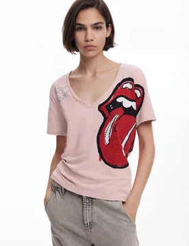 T-shirt strass The Rolling Stones RED S female - Desigual - FashionsVida
