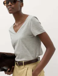 Pure Cotton V-Neck T-Shirt Grey Marl female