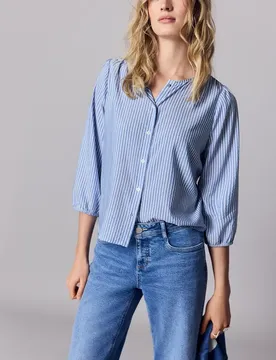 Street One 3/4-Arm Bluse in Seersuckerqualität female Blau