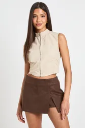 Womens Faux Suede Mini Skort - Chocolate - Size 6 Uk