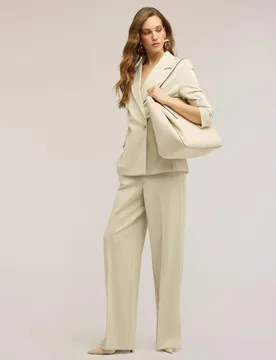 Pantalones de mujer palazzo en punto milano a rayas - Motivi - FashionsVida
