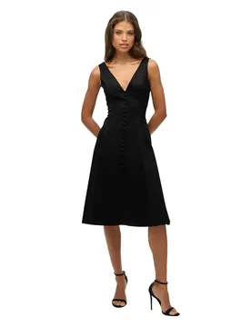 Robe Midi Sans Manches Lbd Satin V Neck Black XS