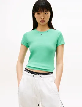 Camiseta de mujer de manga corta slim fit en canalé - Tommy Jeans - FashionsVida