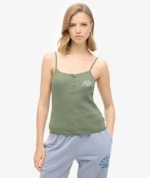 Superdry Damen Athletic Essentials Button Down Cami Top Grün - Größe: 14-16
