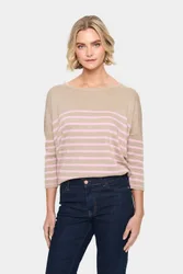 MilaSZ Round Neck Striped Jumper - Beige - Size: 2XL