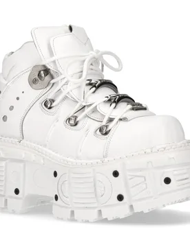 Unisex White Leather Gothic Punk Boots- M-Tank106-C1 - Size Eu 39 - New Rock - FashionsVida