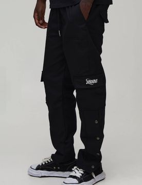 Herren Gerade Geschnittene Cargo-Hose Mit Druckknopfsaum Aus Ripstop-Gewebe Mit Markendetail Black Größe Small