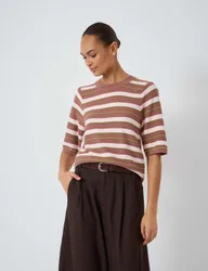 Striped Gathered Knitted T-Shirt Brown Mix female