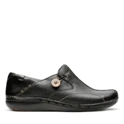 Women's Un Loop Black Leather Slip Ons Shoes Size: 3-Wide Fit - Black - Size: 3-Wide Fit