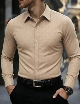 Camisa de vestir formal de negocios para hombre con botones, manga larga, corte slim fit, estilo largo para uso casual ajustado en otoño y ceremonias - Shein - FashionsVida