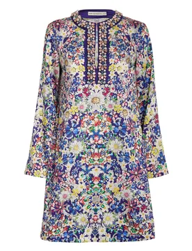 Multicolour Floral Jewel-Neck Tunic Mini Dress - Mary Katrantzou - FashionsVida