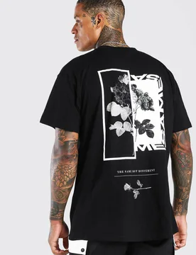 Herren Oversized Blumen-Foto-Rückenprint T-Shirt Black Größe XL - boohooMAN - FashionsVida