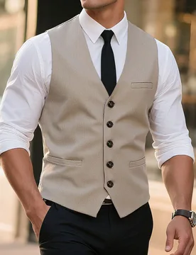 Chaleco de negocios casual de un solo pecho para hombres (camisa y corbata no incluidas) para vestir, chaleco elegante para hombres de moda, formal, c - Shein - FashionsVida