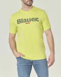 T-shirt gialla in puro cotone con maxi logo in contrasto
