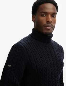 Superdry Herren Jacob Rollkragenpullover mit Zopfmuster Navy - Größe: S - 94.99 - FashionsVida