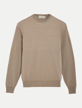 Rundhalspullover in 100% Merino Beige 52