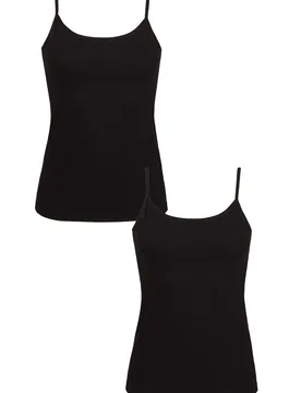 Women's 2 Pack Falke Daily Comfort Cotton Vest Top Black Extra Large - Black - Size: Extra Large - SockShop - FashionsVida
