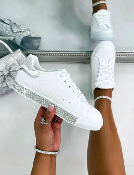 Women's Crystal Deluxe Trim Trainers Special Edition in Cool White Size: 5 - Cool White - Size: 5 - Love Lemonade - FashionsVida